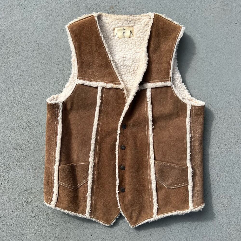 Vintage Wild West Leather Goods Missoula Montana Leather Sherpa Vest Size 42